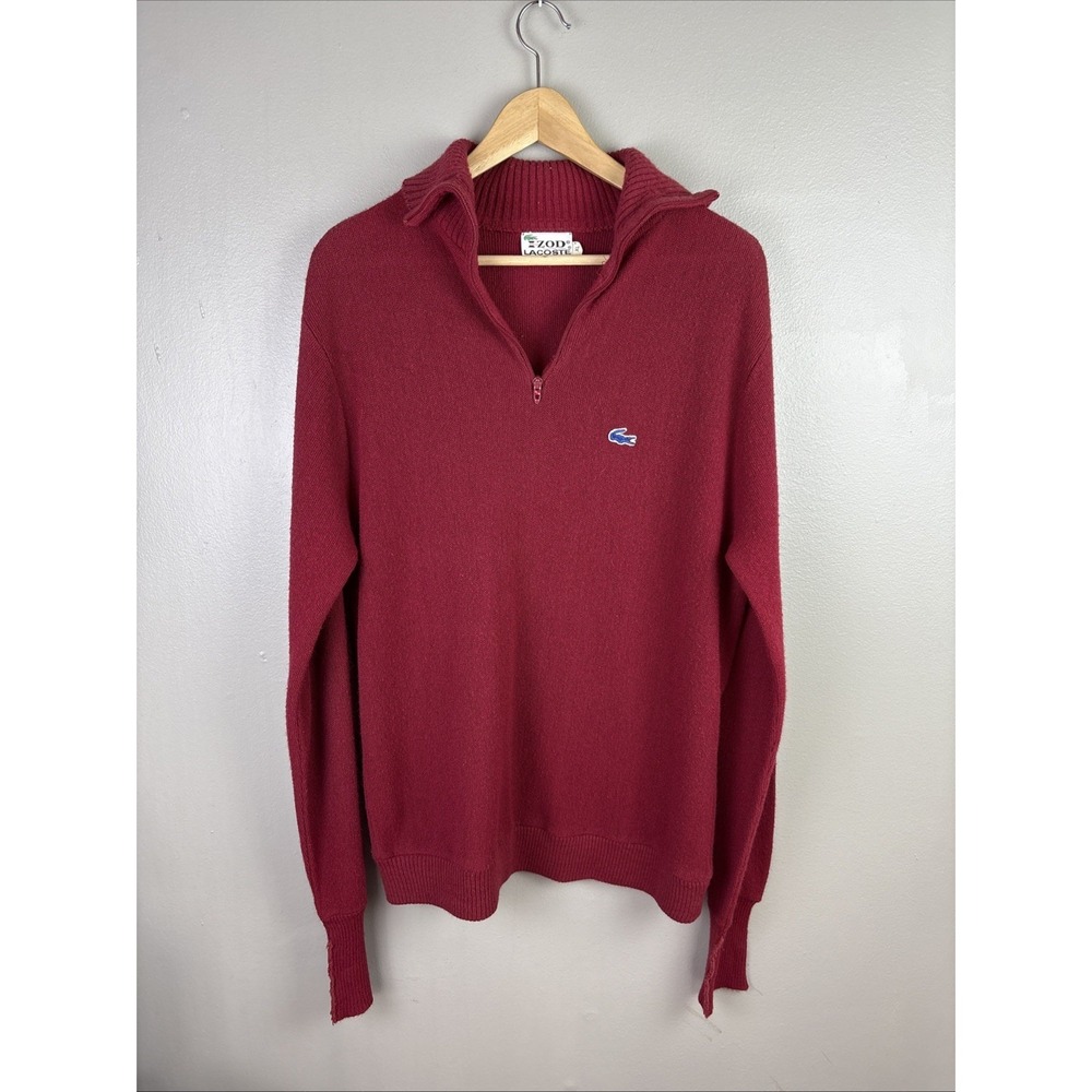 Vintage Izod Lacoste Long Sleeve 1/4 Zip Sweater 100% Orlon Acrylic Size XL Red